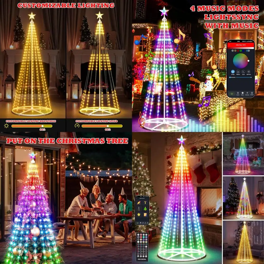 

Smart Multicolor LED Cone Christmas Tree, 6FT Tall with Star Topper, Music Sync, App & Remote Control for Indoor/Outdoor Use
