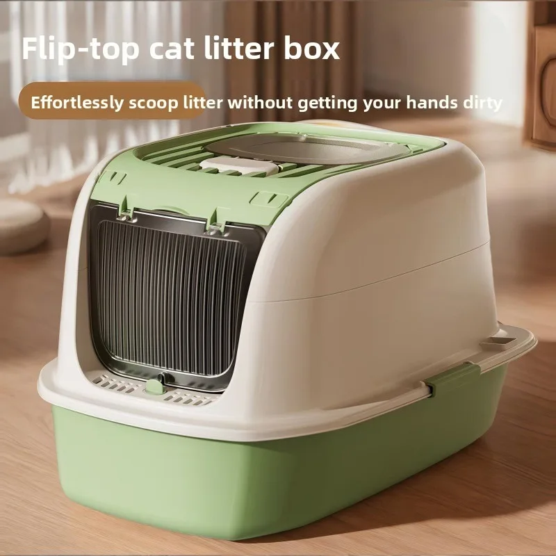 Fully Enclosed Extra Large Cat Litter Box Anti Splash Flip Lid Two Way Door Kitty Litter Box Cat Litter Box Cat Toilet