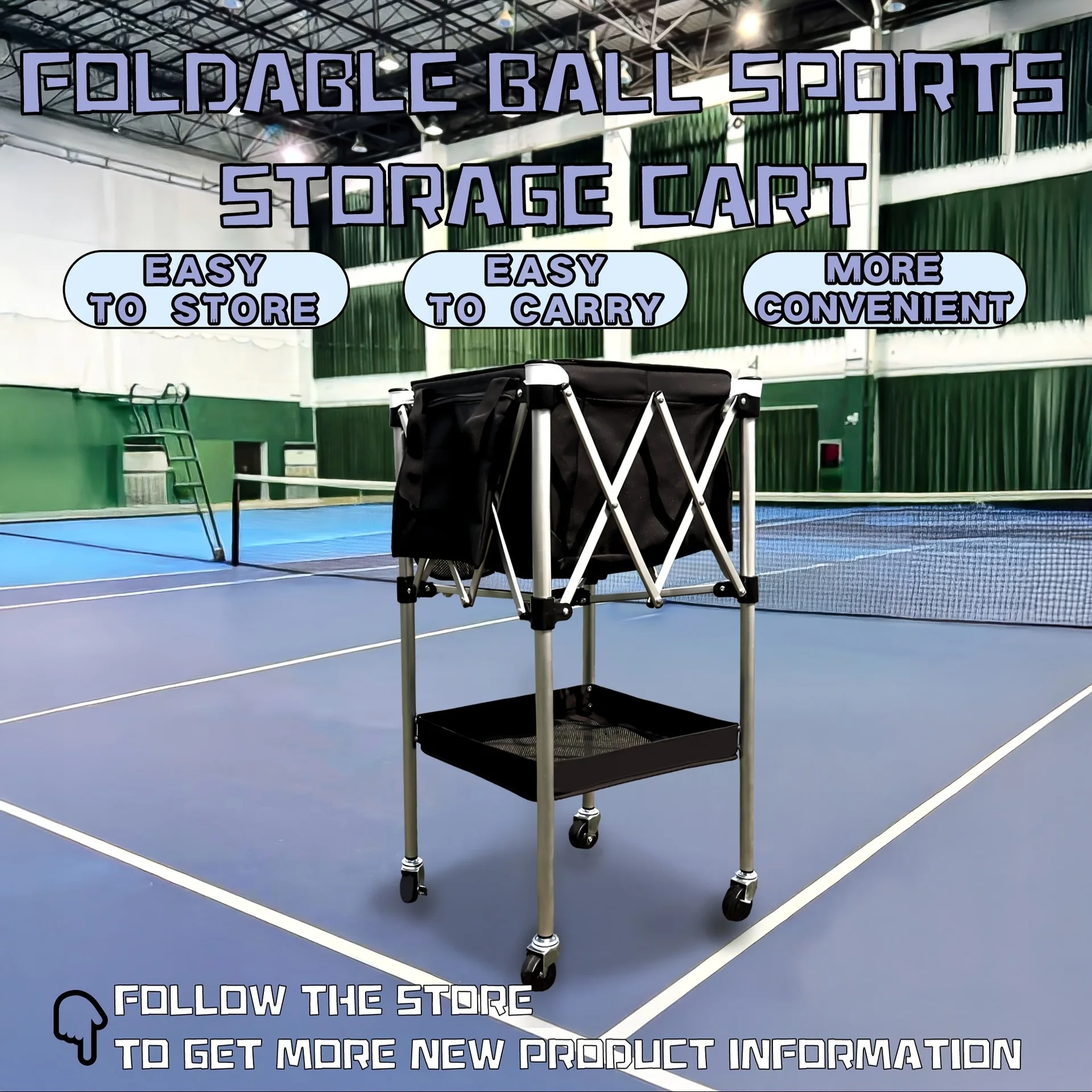 

Full tennis storage cart Convenient tennis coach pick-up cart with ball frame Folding badminton cart pick-up device