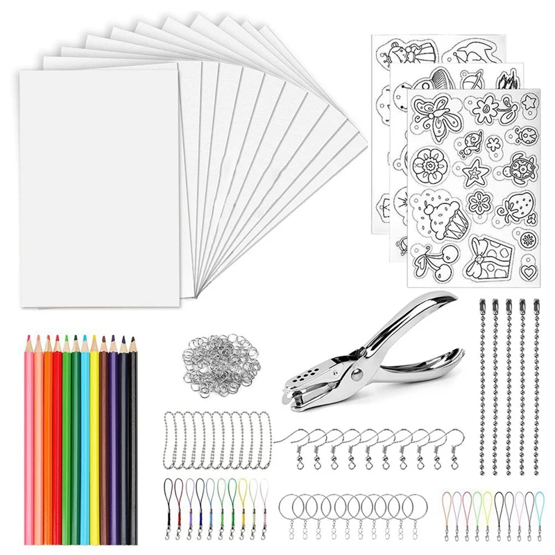 213PCS Heat Shrink Sheets Keychain Kit With 12PCS Shrink Sheets,3PCS Shrink Paper With Pattern,Colored Pencils