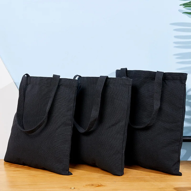 Large Capacity Canvas Shoulder Handbag Folding Eco-Friendly Cotton Tote Bags Reusable DIY Shoulder Bag Grocery Bag Beige Black