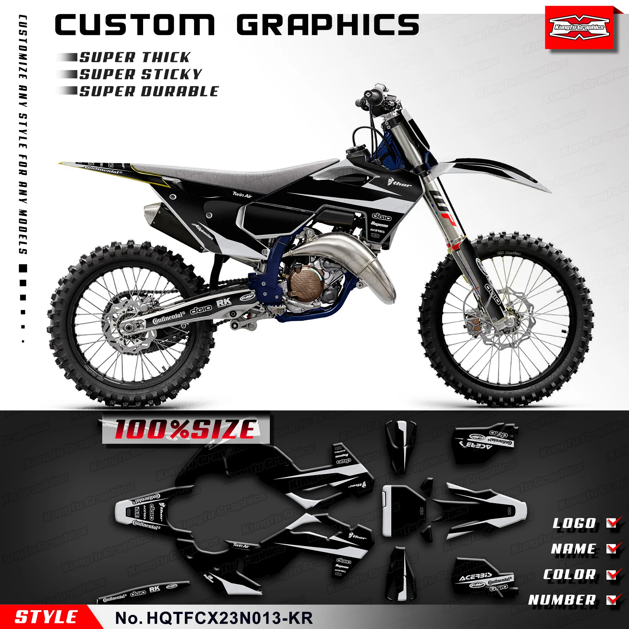 KUNGFU GRAPHICS Motorcycle Racing Sticker for Husqvarna TC125 250 FC250 350 450 / TX300 FX350 450 2023 2024 25, HQTFCX23N013-KR