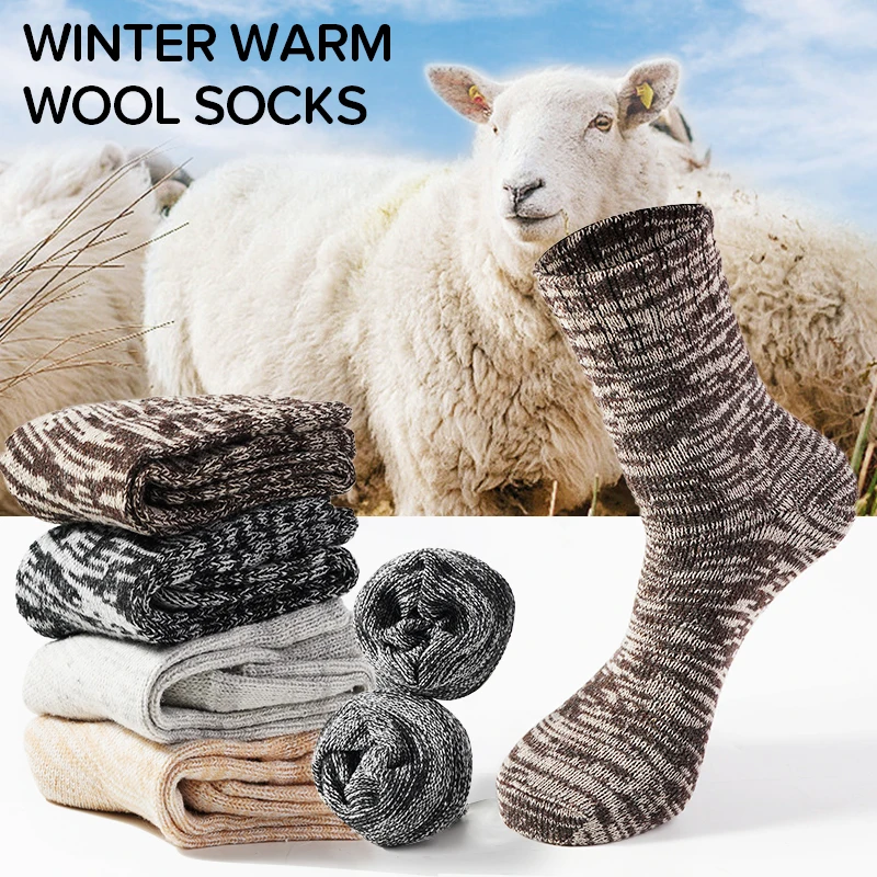 

5 Pairs/Lot Men's Wool Socks Keep Warm In Winter Thickened Middle Tube Funny Vintage Breathability Cotton Sock