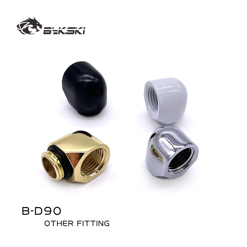 BYKSKI 90 Degree Length 10MM Computer Fitting  Adapter G1/4'' Thread Water Cooling Connector Black White Silver Gold / B-D90