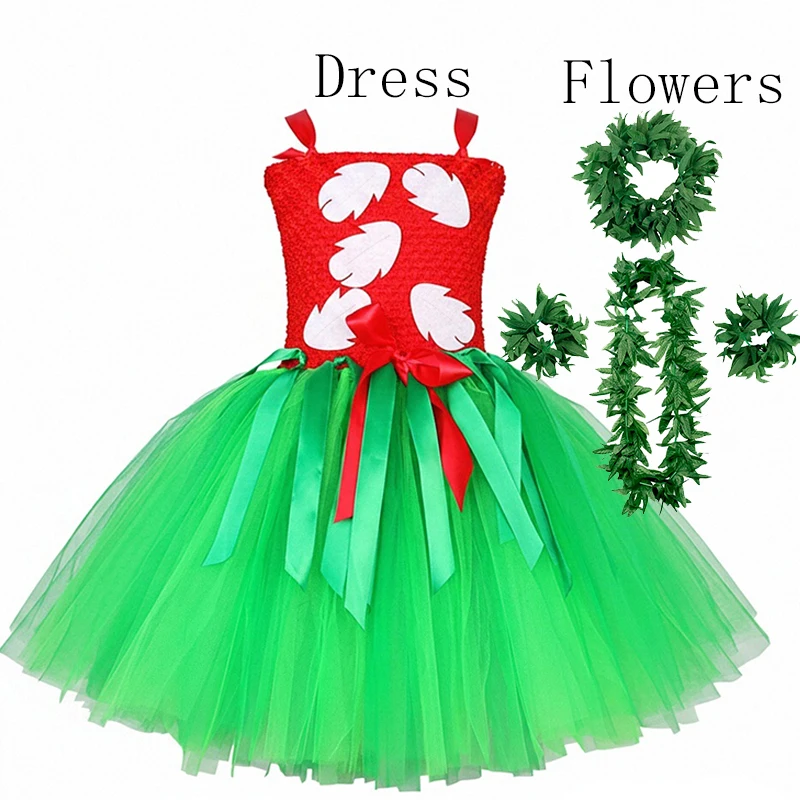 Costume for Girls Hawaiian Princess Tutu Dress Up Clothes Outfits with Garland Kids Halloween Carnival Party Dresses image 2