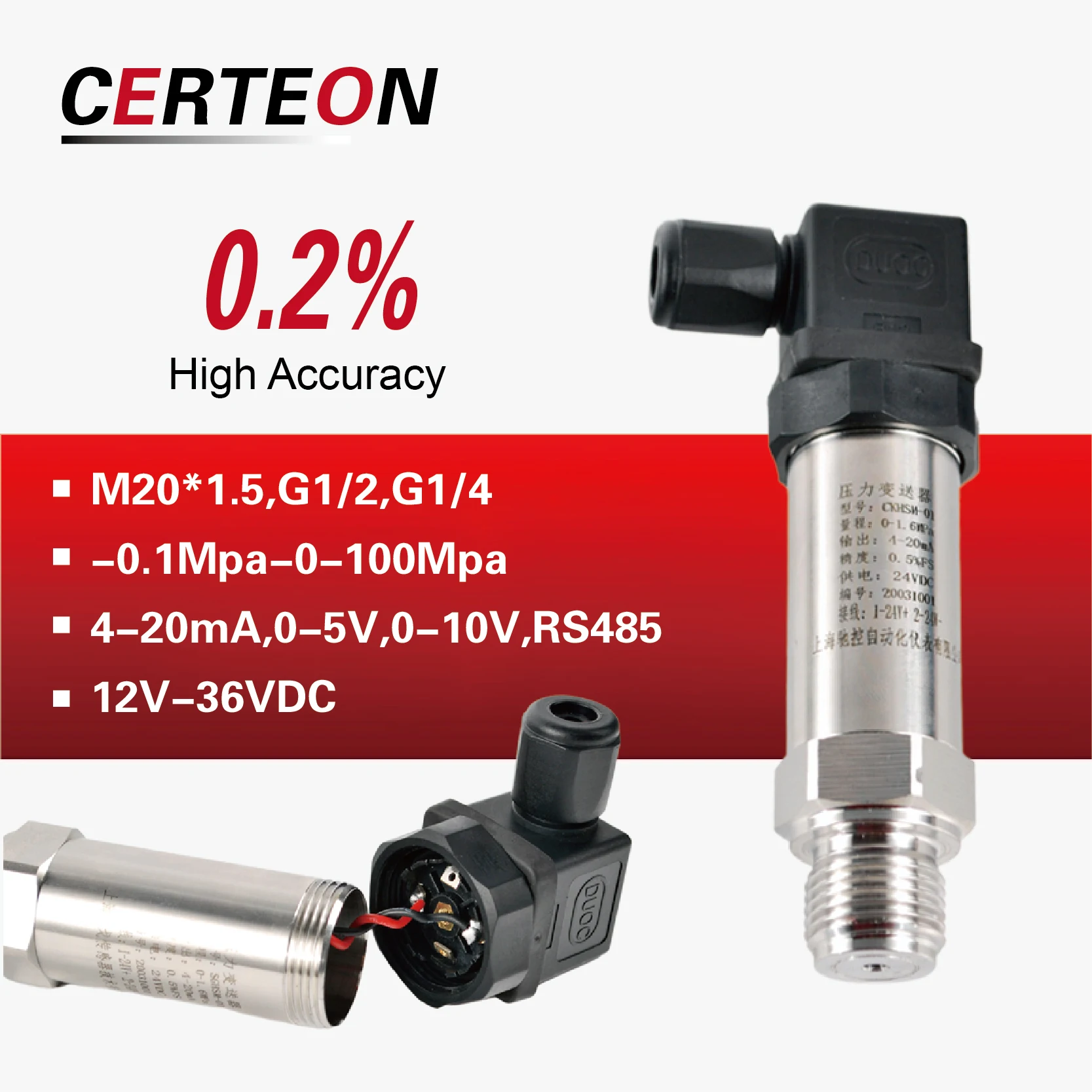 Pressure Transmitter Sensor 4-20mA 0-10V RS485 Hirschmann  Stainless Steel G1/4 NPT1/4 for Oil Water Gas High Accuracy 0-600bar