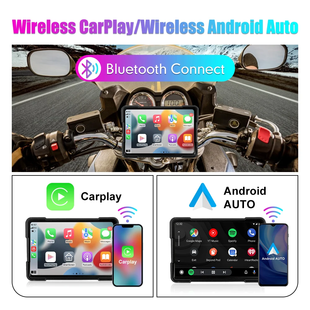 5 Inch Wireless CarPlay Monitor IPS Screen Android Auto Touch Screen WIFI FM Motorcycle Navigation Smart Screen