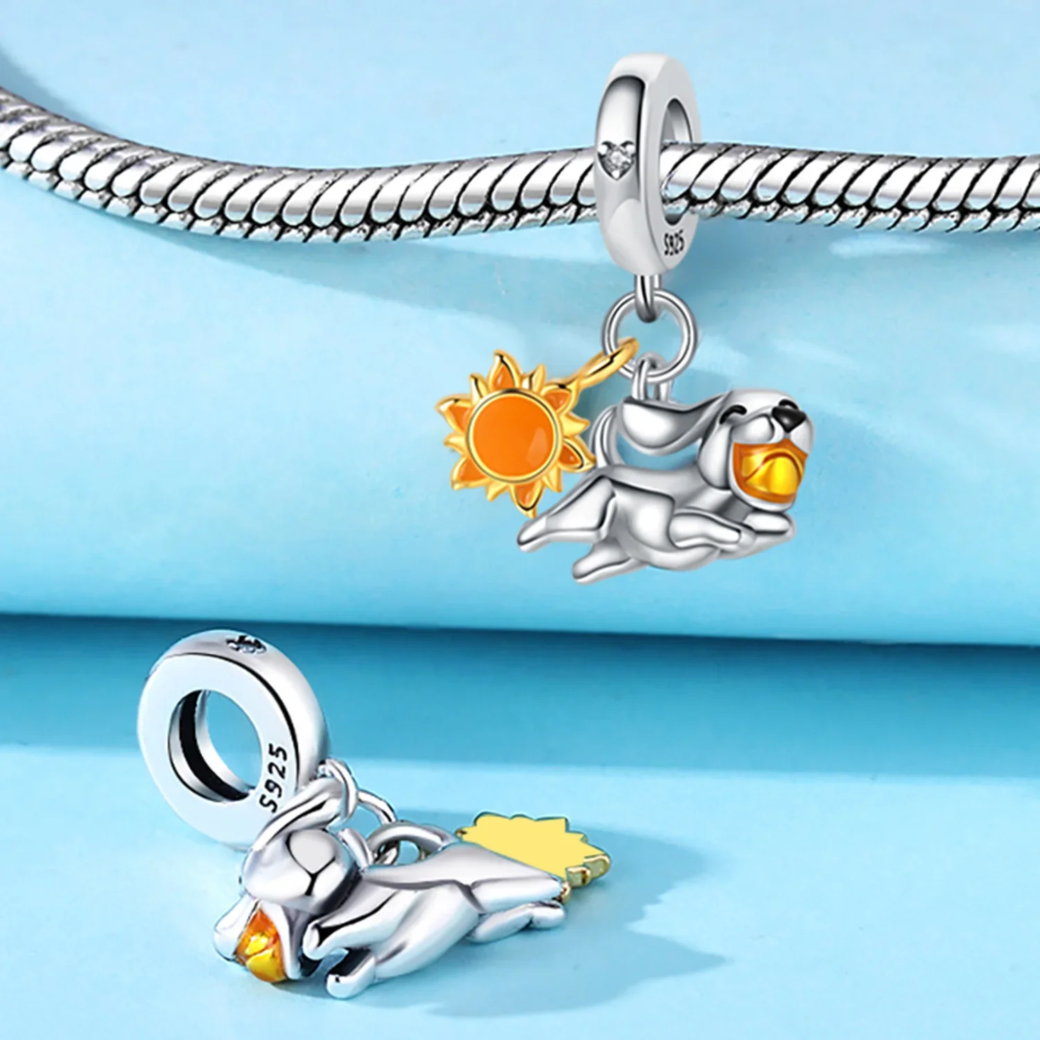 Sterling Silver 925 Cute Kitten Feather Bell Funny Cat Stick Beaded Charm Fit Original Bracelet Diy Fine Jewelry Gift