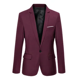 Blazer de negócios casual slim fit masculino, jaqueta preta, azul marinho, vermelho, terno masculino, primavera, outono, casaco elegante