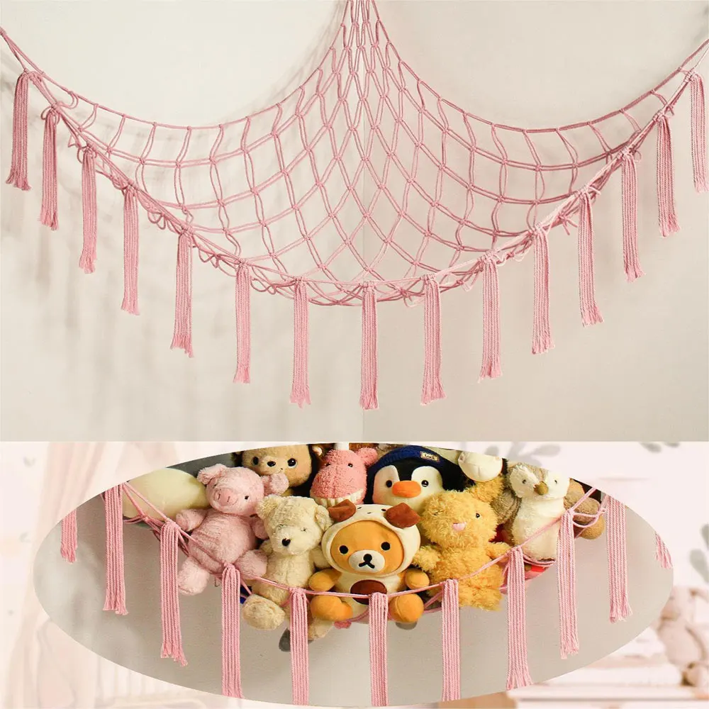 Cotton Toy Hammocks Wall Corner Hanging Storage Net Organizer Woven Kids Stuffed Mesh Hammock Baby Animal Rope Hammock Bag
