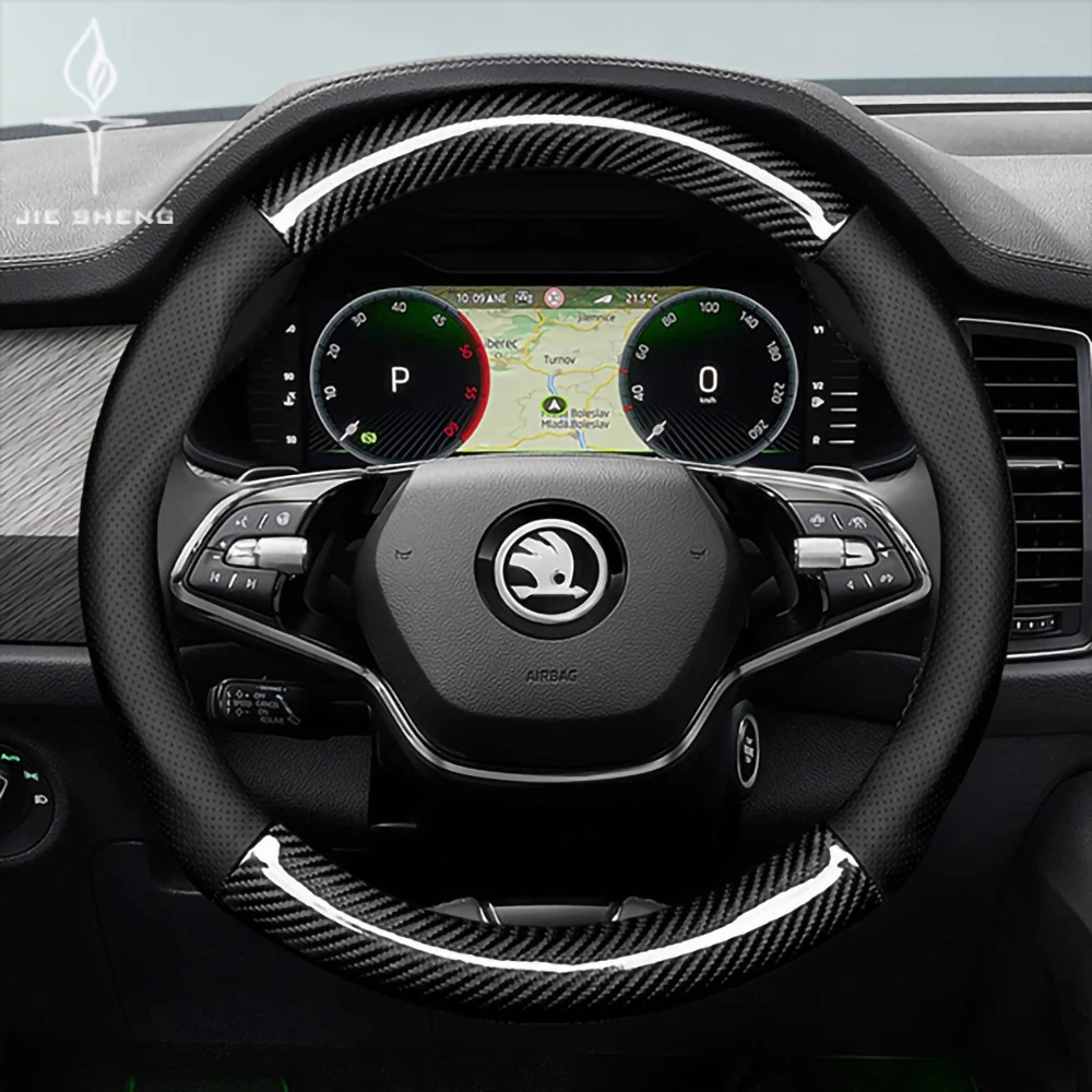 Coprivolante in Pelle e Fibra di Carbonio Antiscivolo per Skoda Octavia Fabia Superb Karoq Kodiaq Kamiq Rapid