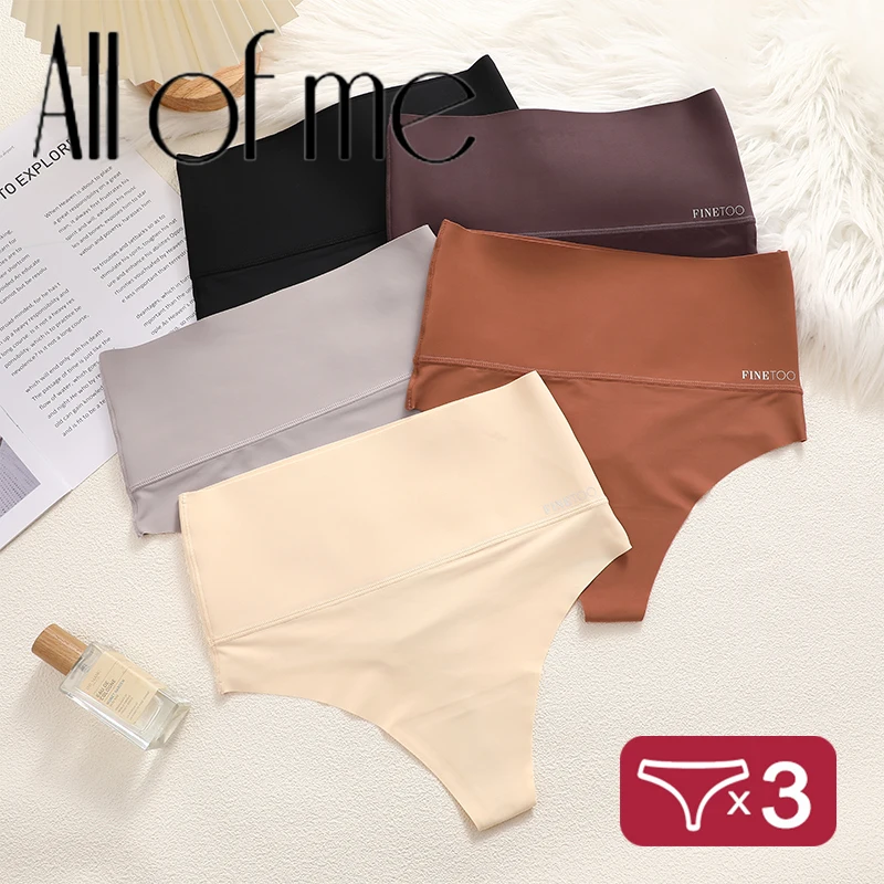 3PCS/Set High Waist  Thong Women Panties Underwear Breathable Comfortable Briefs Seamless Women\'s Panties Solid Color Underwear