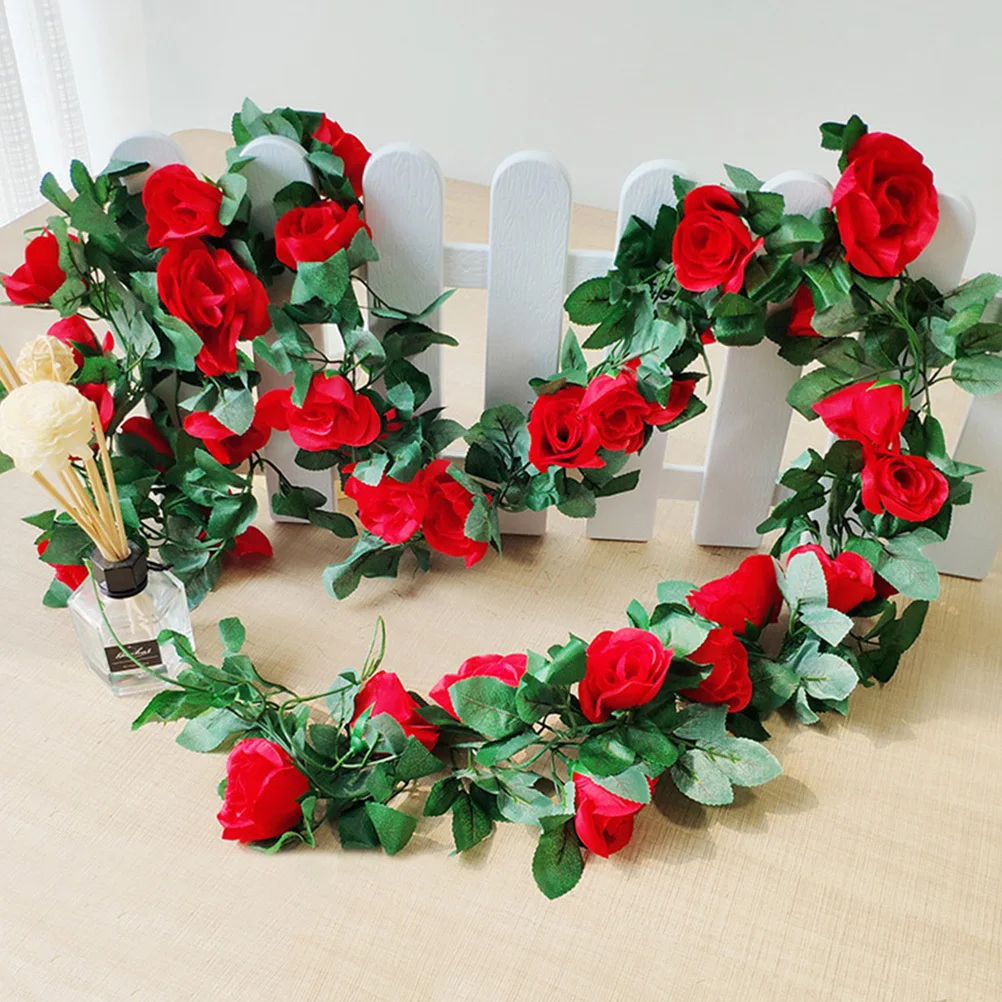 

3Pcs 2.2m Artificial Rose Vine Simulation Flower Rattan Ornament for Wedding Party Red Artificial Rose Vine Rattan Decoration