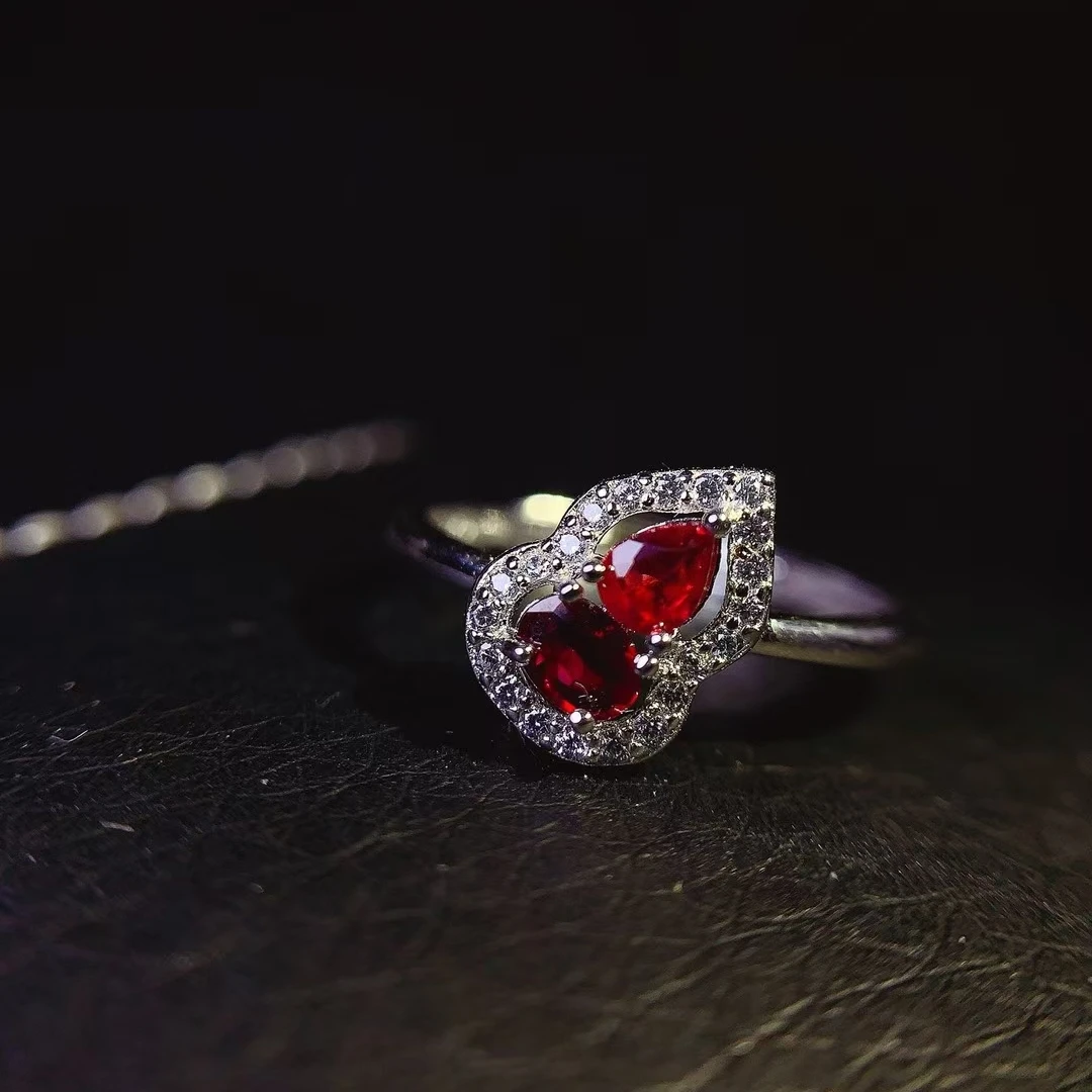 KJJEAXCMY Fine Jewelry Natural Fine Burmese unburned Ruby Women's Ring S925 Silver Electroplating Process Inlaid High Clarity