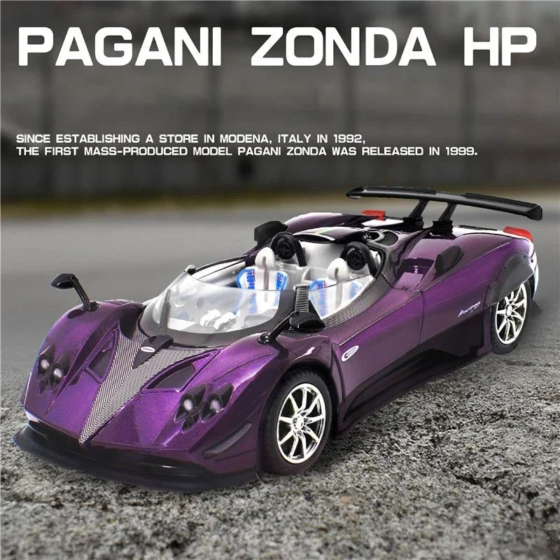 1:24 Pagani Zonda HP Barchetta 합금 럭셔리카 로고 모델, 다이캐스트 금속 레이싱 차량, 자동차 모델 시뮬레이션 사운드 라이트, 어린이 선물