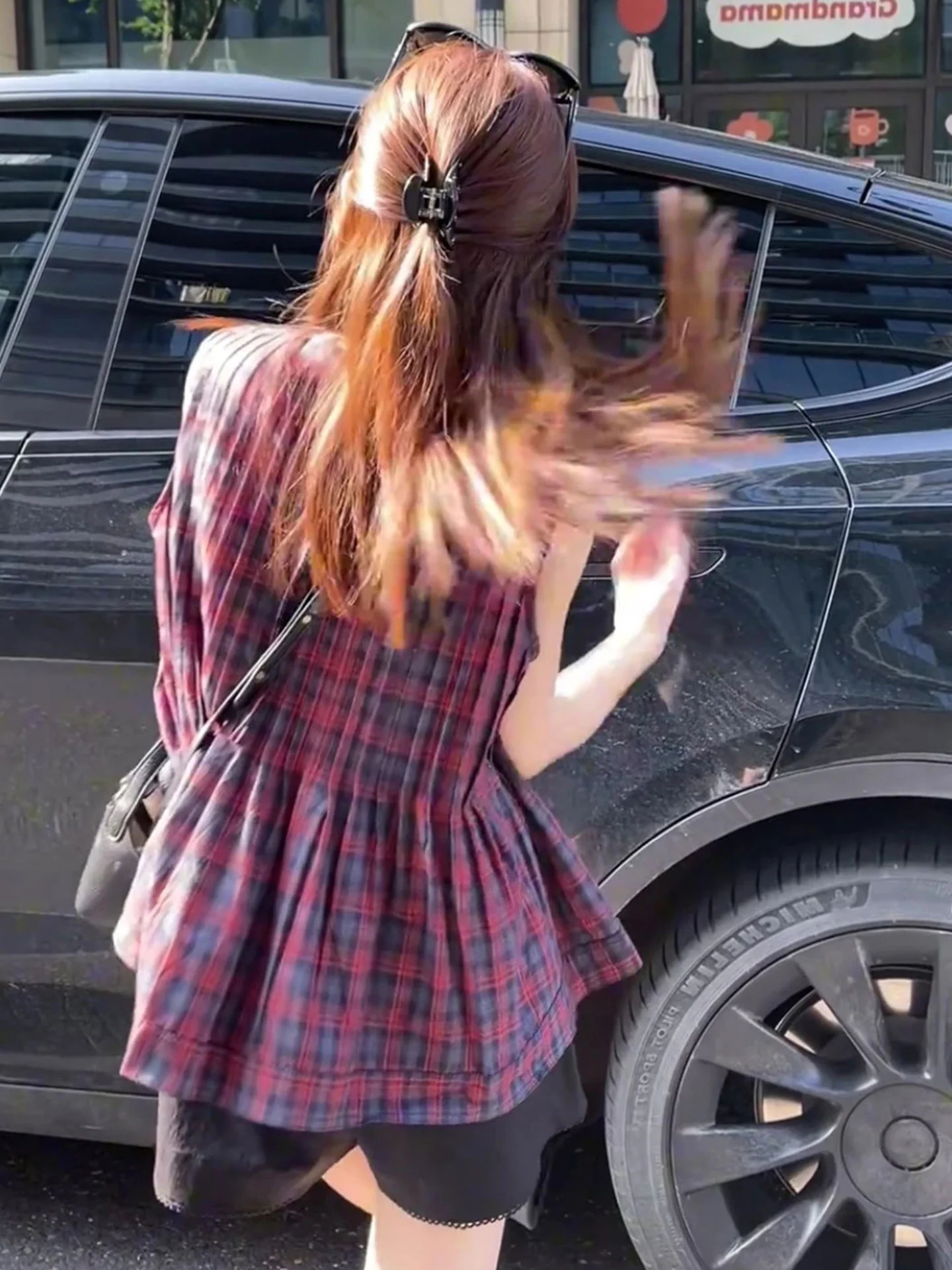 Faionable Color Blo Plaid Design Svel Vest Dames Top Koreaanse Sle Loose Fit Ronde Ne Zomer 2025, Trendy Blouse