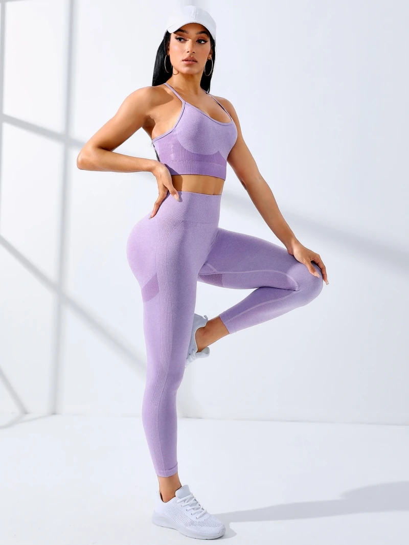 Conjunto de Yoga para mujer, 2/Uds., trajes de entrenamiento sin costuras, ropa deportiva para Yoga, chándal, mallas y correa fina para el hombro, Sujetador deportivo elástico para Fitn