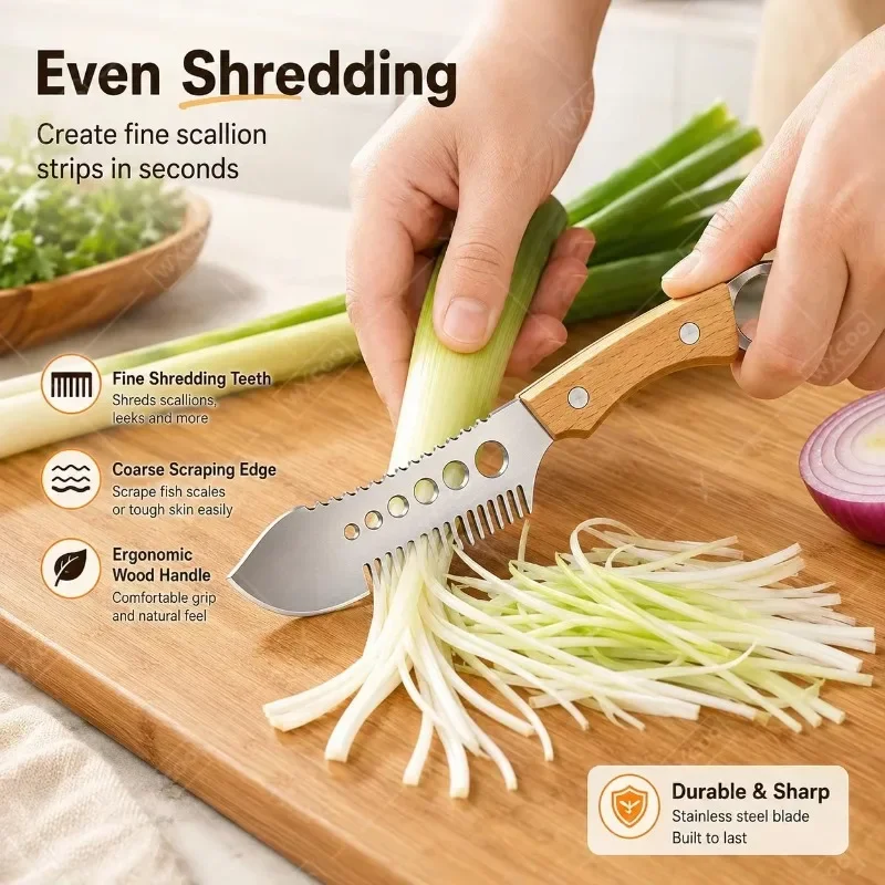 WXCOO Stainless Steel Serrated Blade Wood Handle Fish Scale Scraper Knife Garlic Press Rocker Set Plastic Kitchen Gadgets Tools