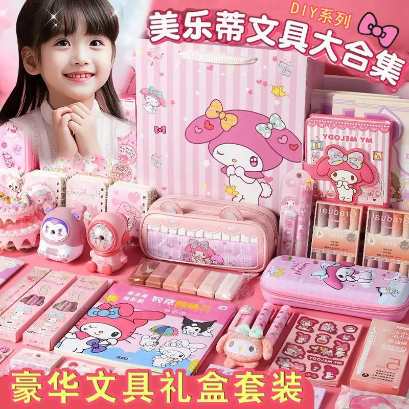 

Anime Sanrios Melody Kuromi Stationery Set Cinnamoroll Student Supplies School High End Birthday Present Study Big Gift Packag