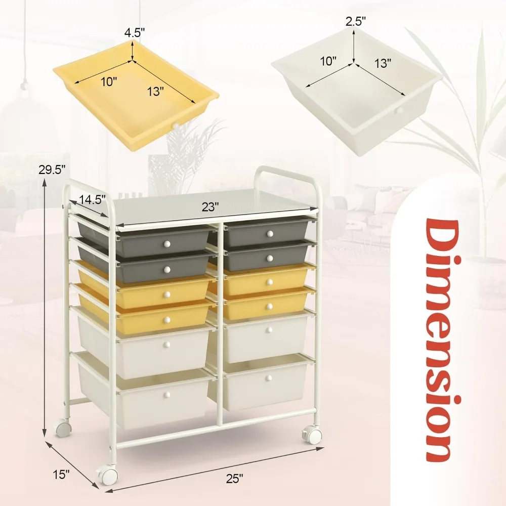 Mehrzweck-Rollwagen mit Metallrahmen, 12 abschließbaren Schubladen und Mehrzweckwagen für Lagerlösungen