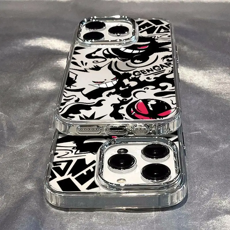 Electroplated Lens Pokemon Gengar Phone Case For iPhone 16 15 Pro Max 14 13 12 11 X XS XR 7 8 Plus SE 20Soft Silicone Back Cover image 5