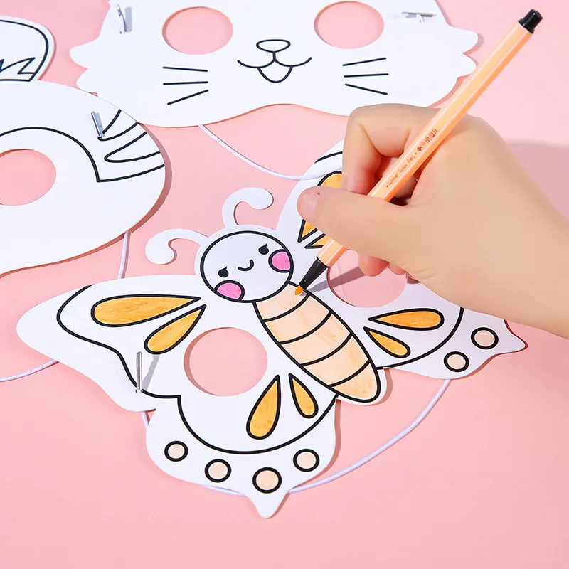 8Pcs Cartoon Animal Painting Mask DIY Graffiti Educational Toys for Kids Birthday Party Favors Kindergarten Prize Pinata Fillers