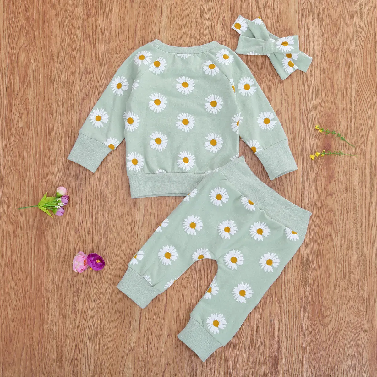 0-18M tute neonato vestiti della neonata 2 pezzi felpe a maniche lunghe con stampa margherita top pantaloni fascia abiti autunnali