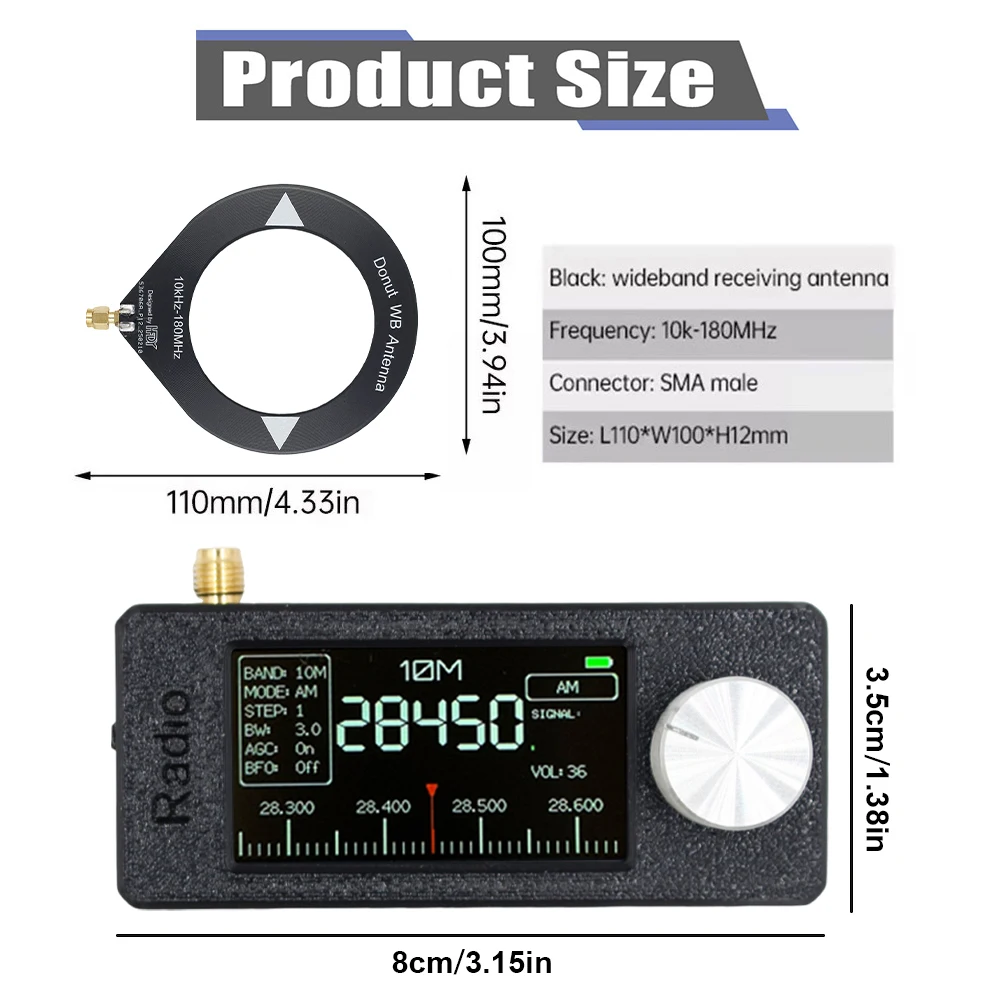 Mini SI4732 0.5-108Mhz Radio Saku Layar IPS 1.9 Inci dengan Antena FM/AM Semua Band HF SW MW VHF ESP32 Penerima Radio