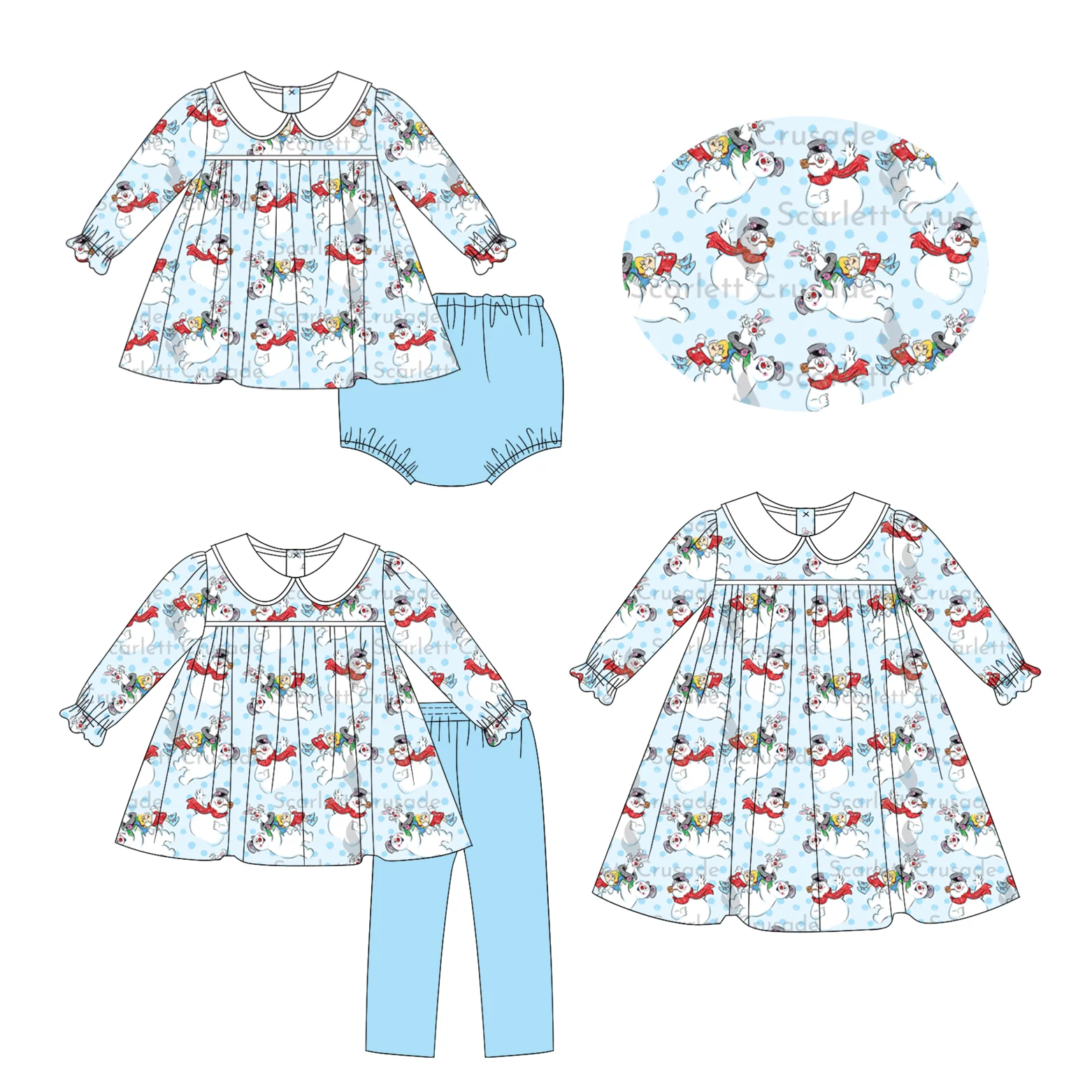 

Wholesale baby clothes Christmas collection cute snowman print long sleeve set dress fashion girls clothes girl outfits