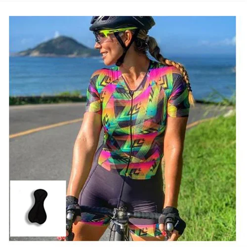 Imagen 2 del producto Nuevo traje de Jersey de ciclismo de manga corta transpirable de triatlón profesional personalizado para mujer, conjuntos de mono de triatlón con almohadilla de Gel para mujer