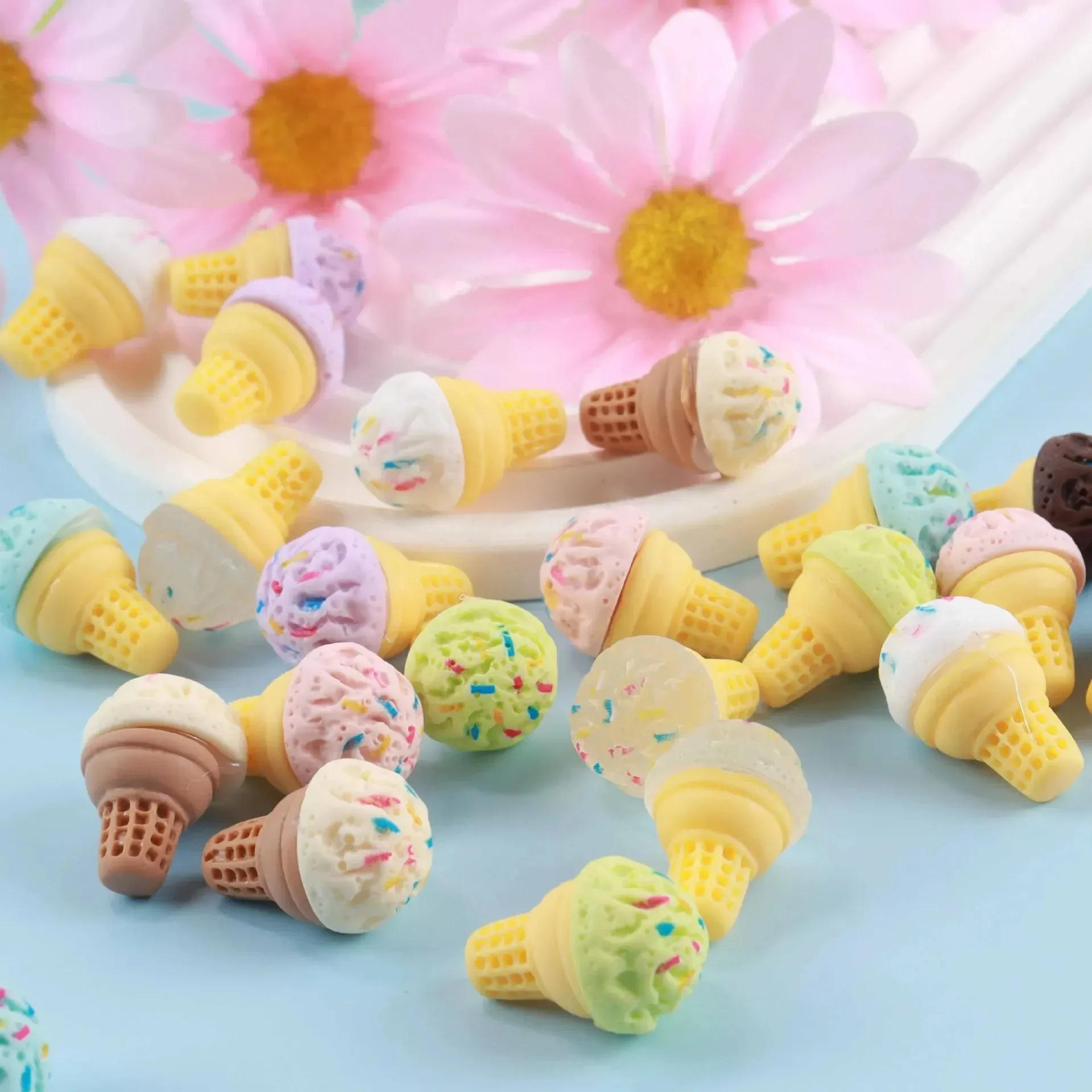 10pcs Dollhouse Miniature Cute Candy Ice Cream Resin Fake Food for DIY Jewelry Making Supplies Keychain Earring Necklace Crafts