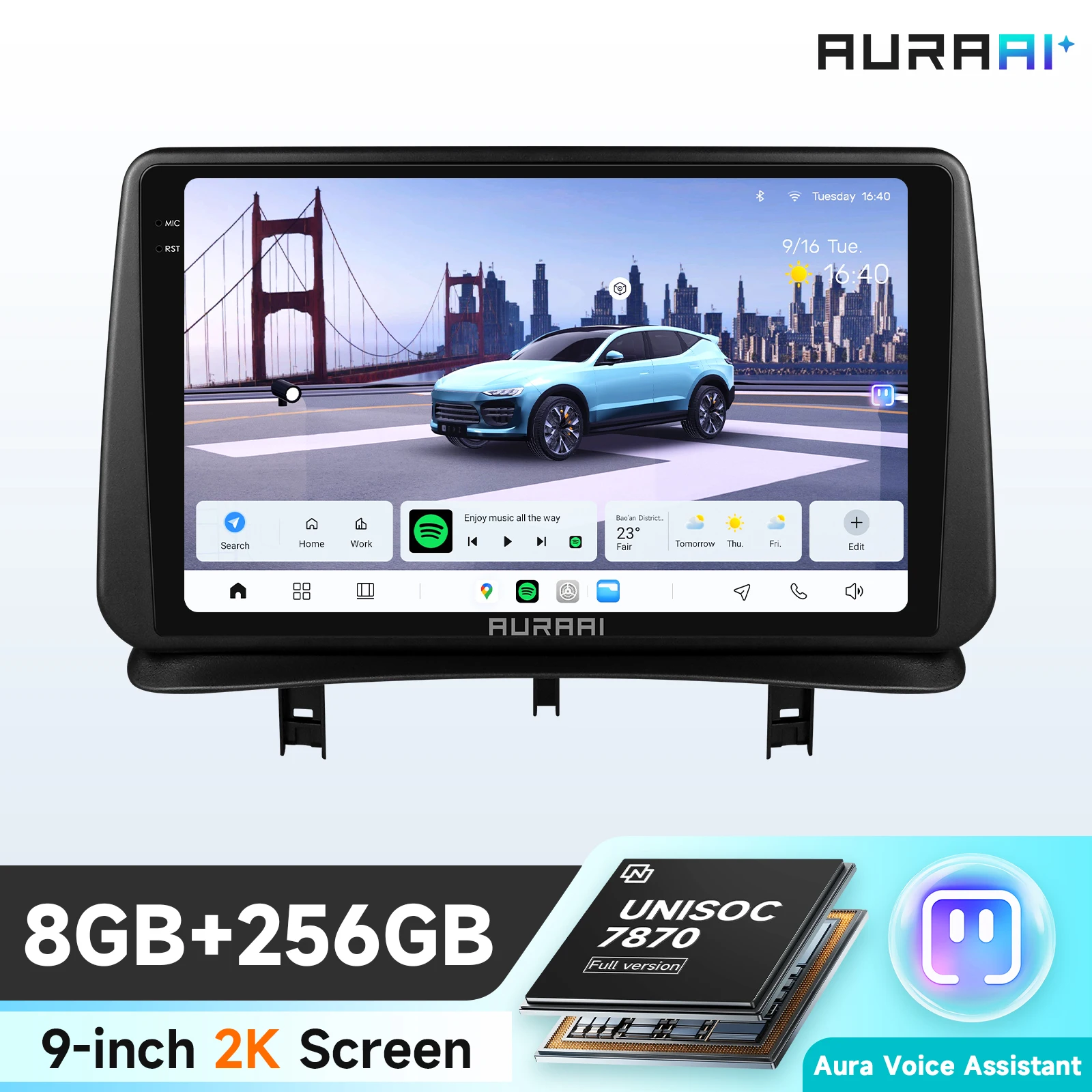 AURAAI Intelligent Android13 Car Radio For Renault Clio 3 2005 2006 2007 Carplay 4G ADAS DSD 360Camera 2K Screen 8G 256G UIS7870