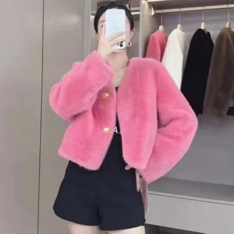 العصرية الخريف الشتاء معطف الفرو المرأة فو الفراء اقتصاص سترة طويلة الأكمام أعلى واحدة الصدر لينة رقيق سترة الخامس الرقبة ملابس خارجية