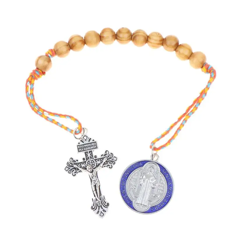Brauner Holz-Rosenkranz St. Benedikt, handgefertigt, mit Gebetsmedaille, tragbares religiöses Accessoire, Schreibtischdekoration, Geschenk für gläubige Katholiken – Detail 8