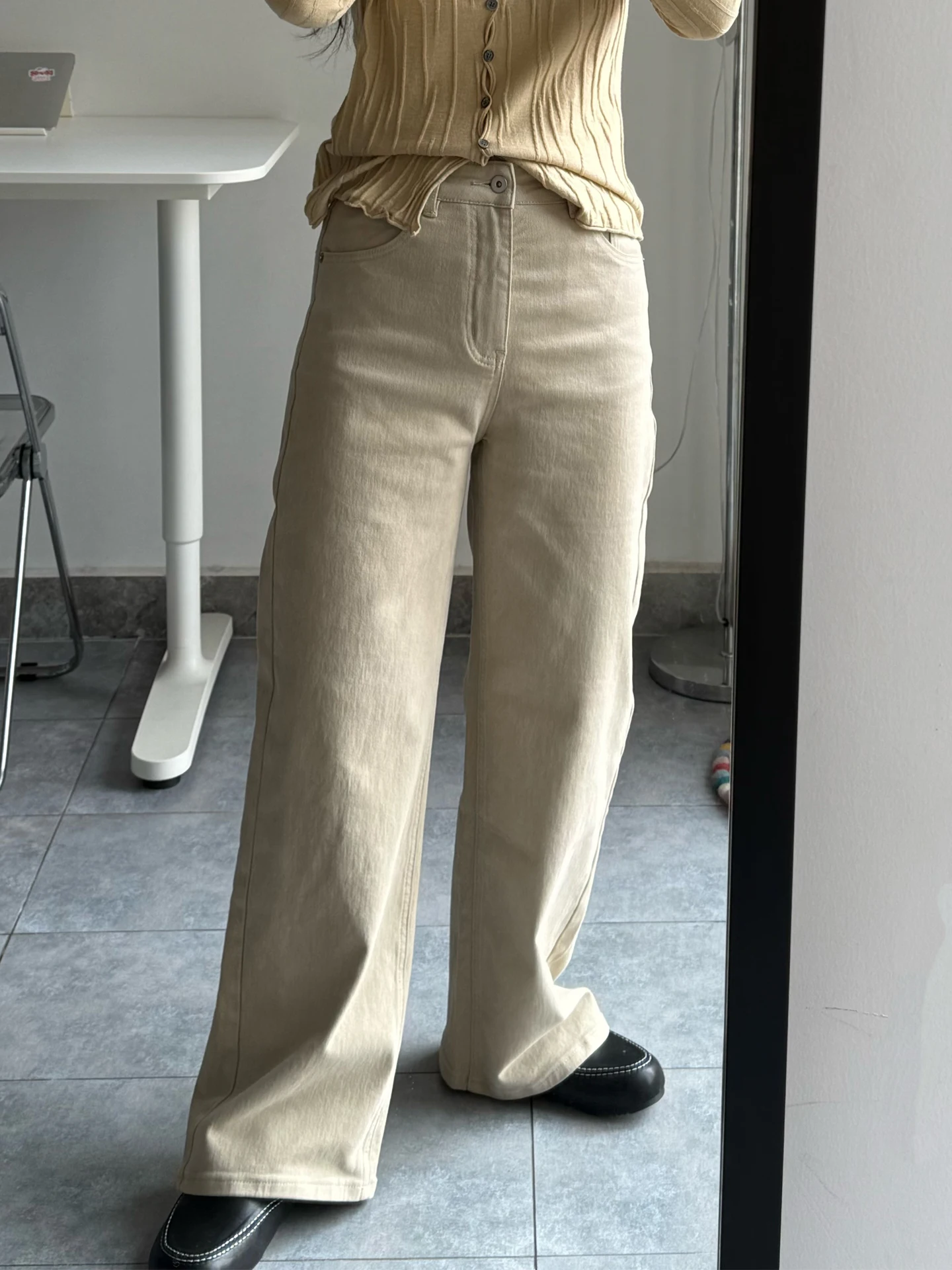 

Универсальные офисные брюки цвета хаки с высокой талией, прямые женские джинсы из дышащего хлопкового стрейч-денима на все сезоны