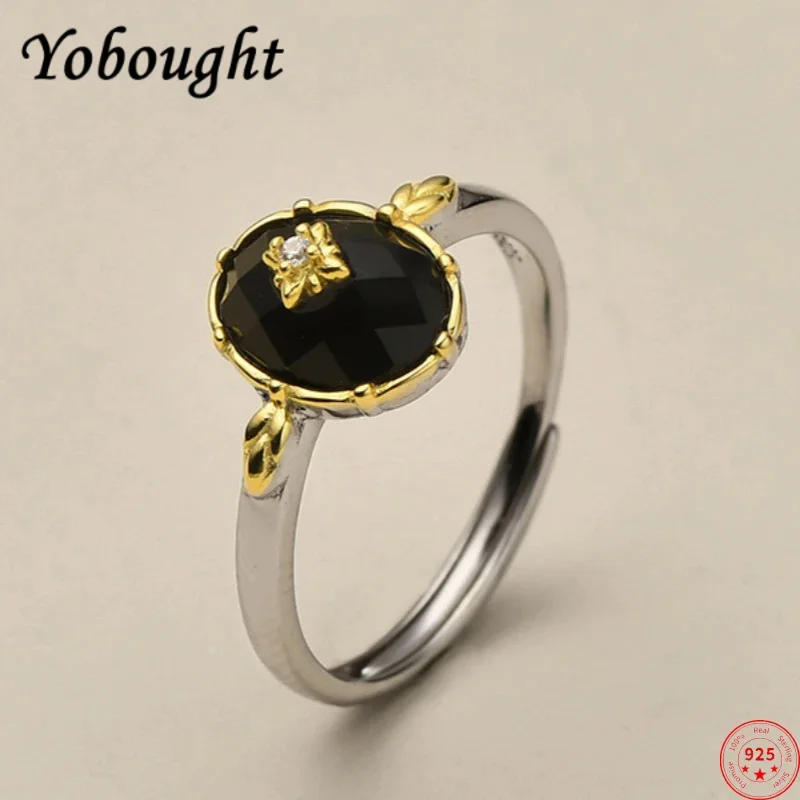 

S925 sterling silver rings for women men new fashion natural oval cut surface black agate fashionable patterns Christmas gift