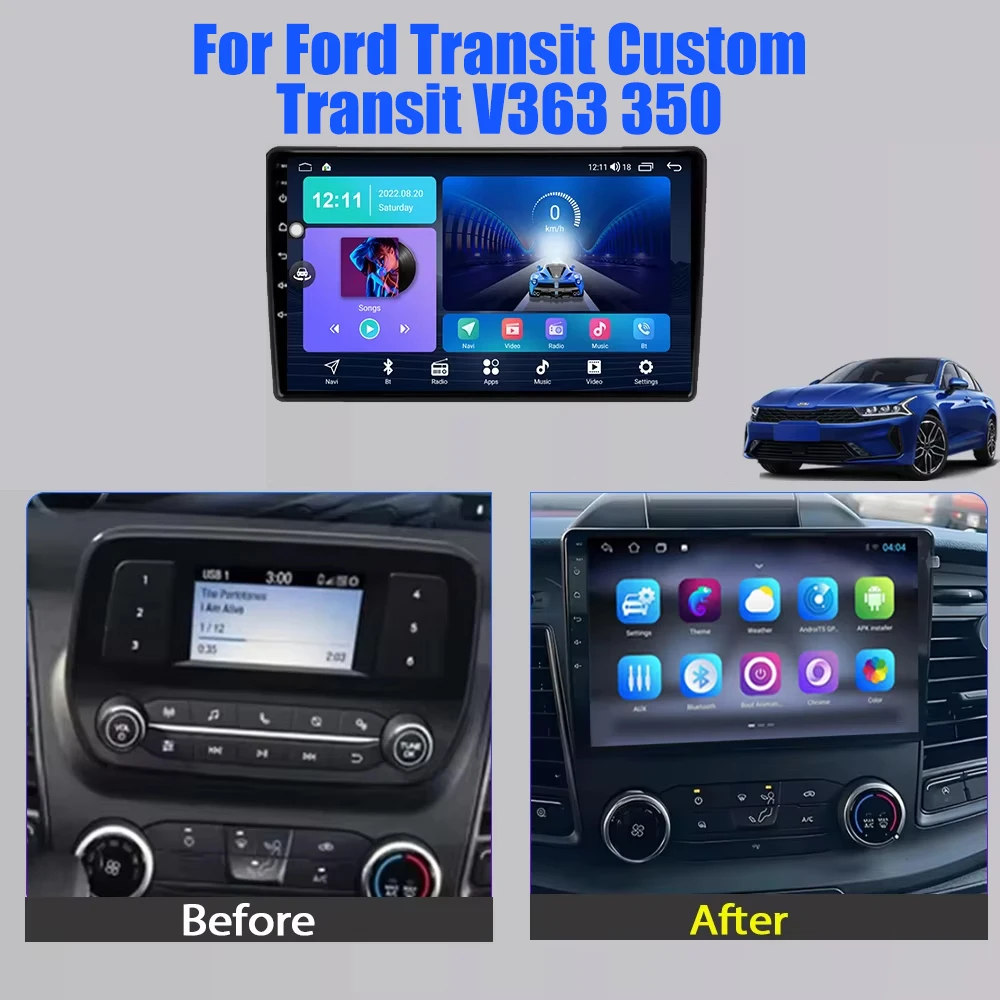 Android 16 Car Radio For Ford Transit Custom Transit V363 350 Carplay Multimedia Player GPS Navigation 4G Wifi Video Stereo 2din