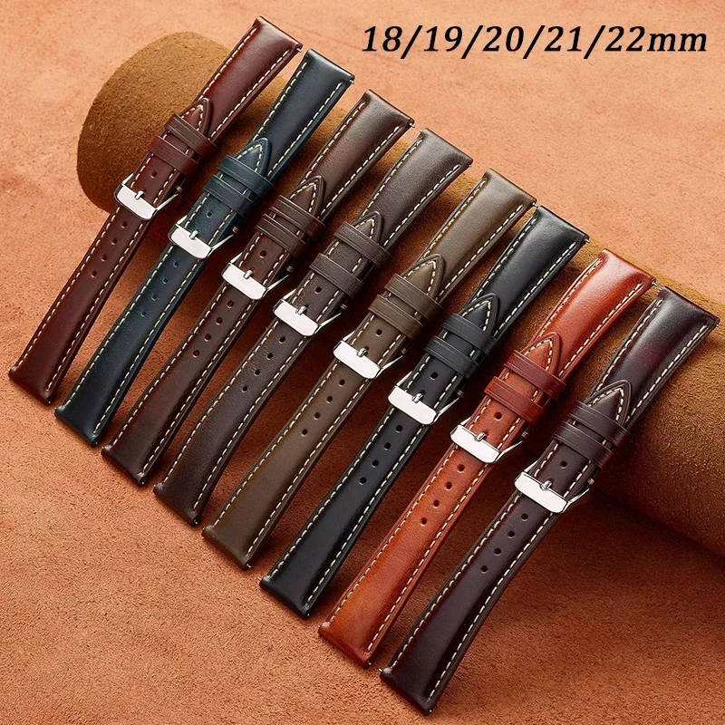 천연 가죽 스트랩 오일 왁스 밴드 퀵릴리즈 팔찌, 부드러운 스포츠 방수 범용 손목 밴드, 18mm, 19mm, 20mm, 21mm, 22mm