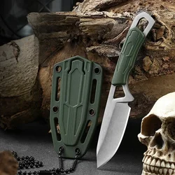 2024 Outdoor mini EDC knife, multifunctional neck knife, portable, small and straight, for camping use