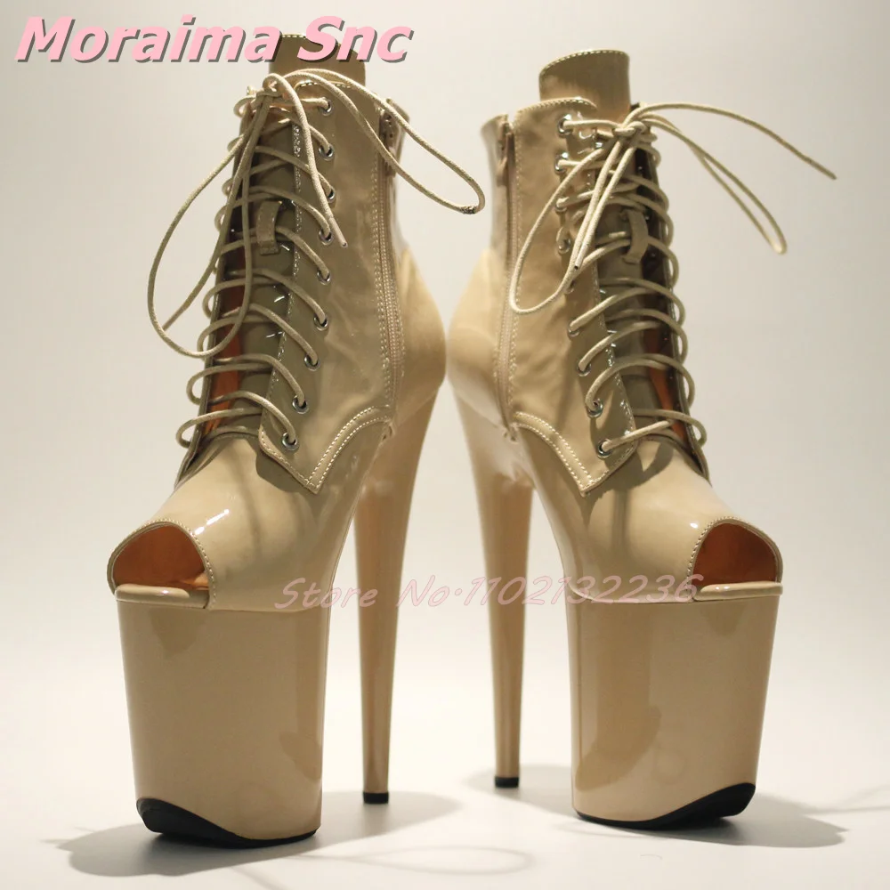 Peep Toe Platform Ankle Boots Stiletto Super High Heel Cross Strap Side Zipper Sexy Fashion Women Short Boots Pole Dance Cosplay
