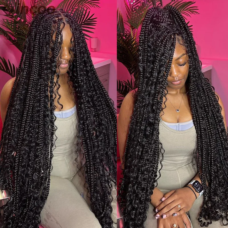 Longo 32 boho trançado perucas dianteiras do laço completo sintético loira encaracolado deusa locs cornrows perucas pré arrancadas caixa de cabelo