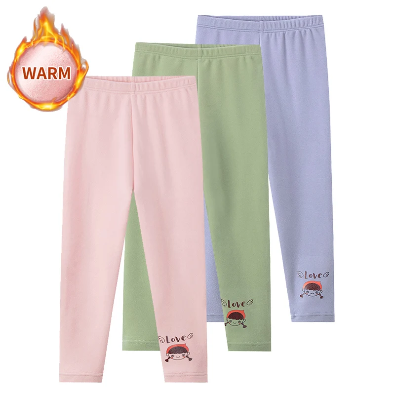 3-piece Set Of Autumn And Winter Children's Multi-color Cute Printed Thick Warm Leggings For Boys And Girls Slim Fit Sports Pant