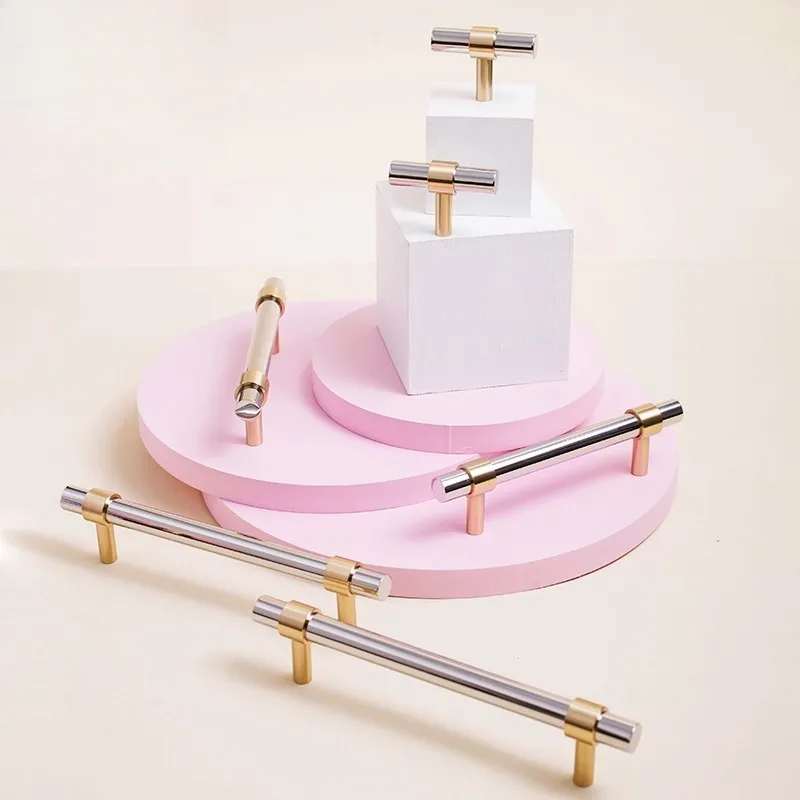 مقبض وأثاث نحاسي، مقبض مرآة مصقول على شكل حرف T، مقابض أجهزة للخزانة، درج سحب لغرفة النوم باللون الفضي