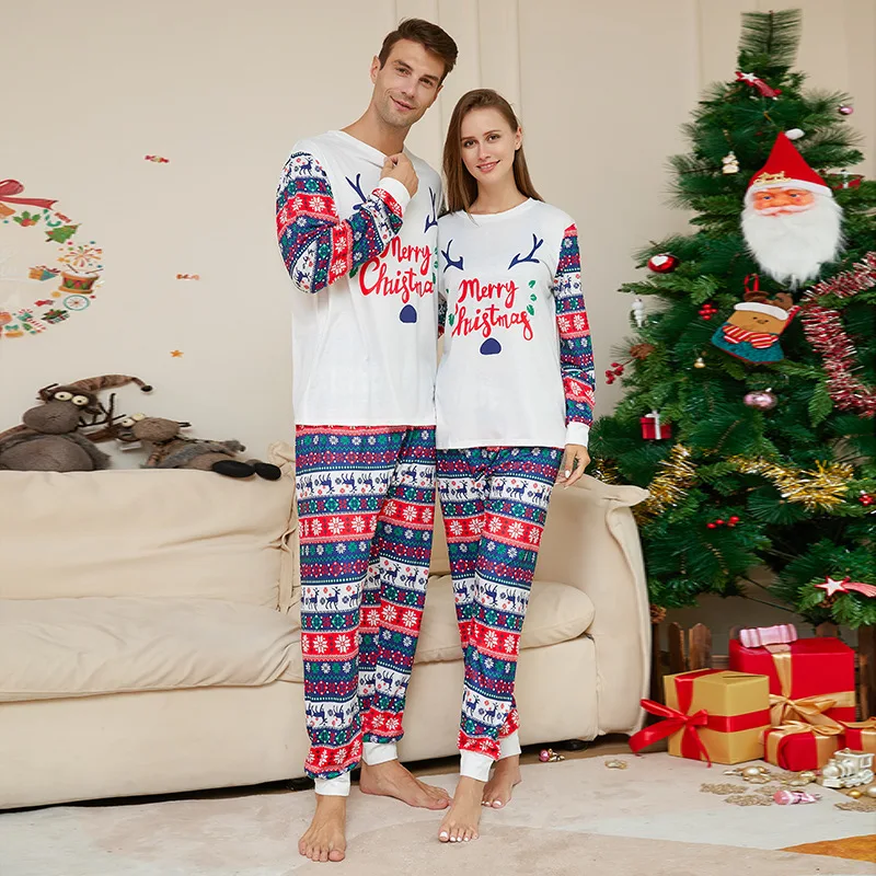 family Christmas set including parents  children's cartoon letter home clothes antler print parent-child pajama set dog clothing