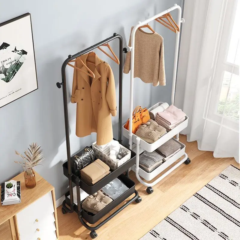 Household Bedroom Multifunctional Coat Rack With Universal Wheel Home Furniture Clothes Hanger Double Layer Storage Organizer