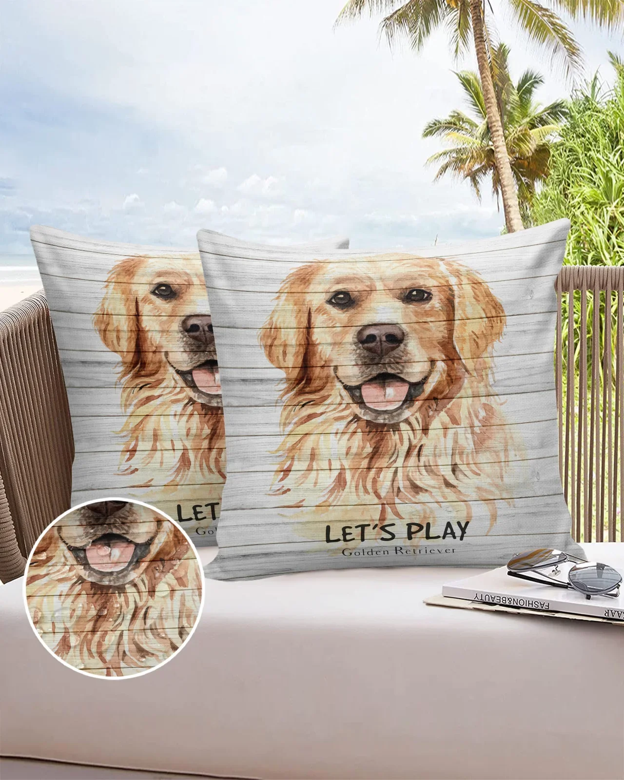 2/4PCS Outdoor Garden Chair Waterproof Cushion Cover Golden Retriever Dog Wood Plank Home Decor 40/45/50/60/66cm Pillow Case