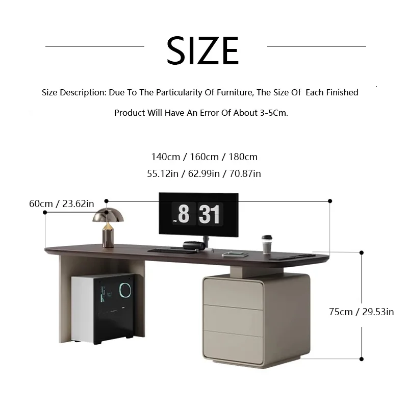 Wooden Rounded Corner Desk with Drawer Storage Cabinet,Contemporary Writing Table for Home Office