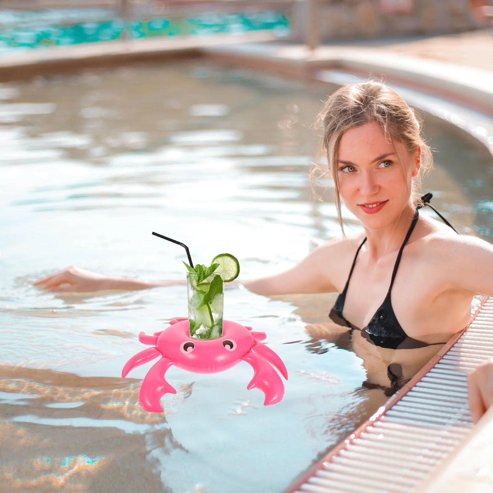 3er-Set aufblasbare Getränkehalter im Krabben-Design für Pool, Strand und Party