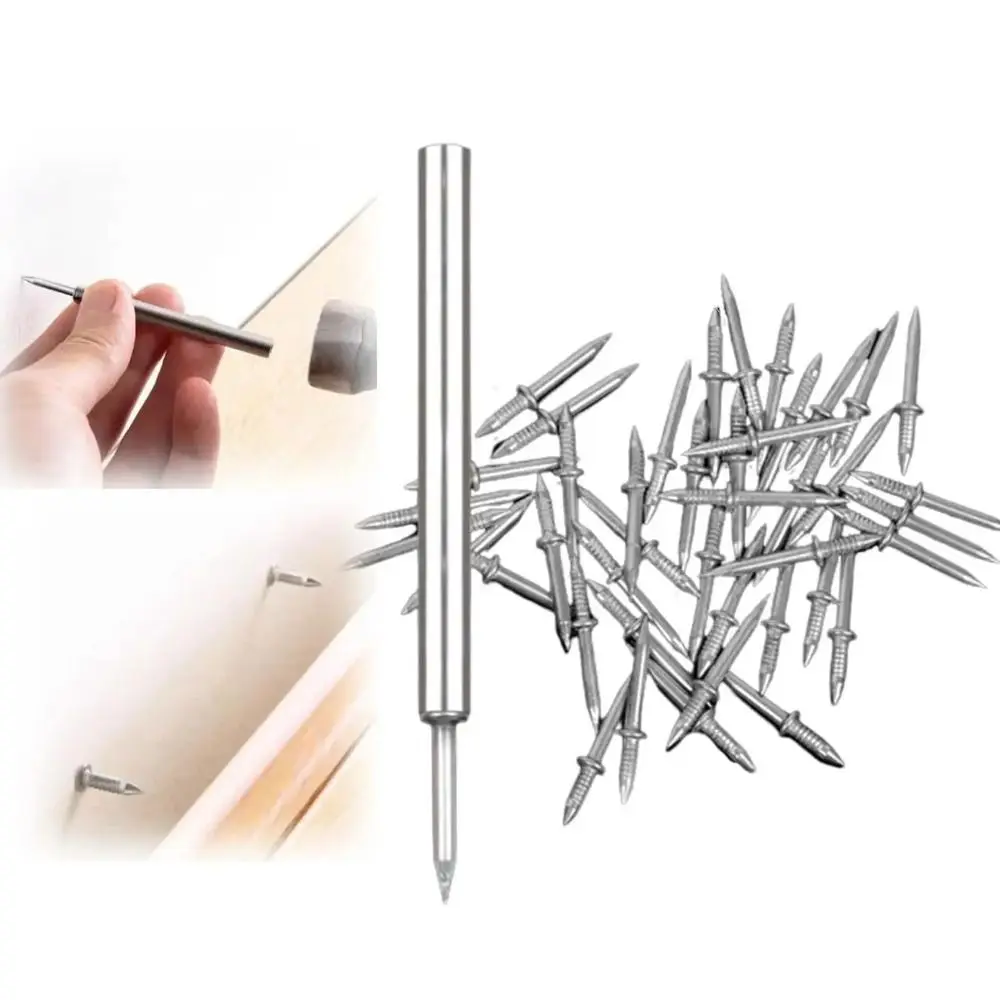 50/100Pcs Skirting Line Wood Double Head Seamless Nails No Trace Fixator Metal Skirting Thread Seamless Nail