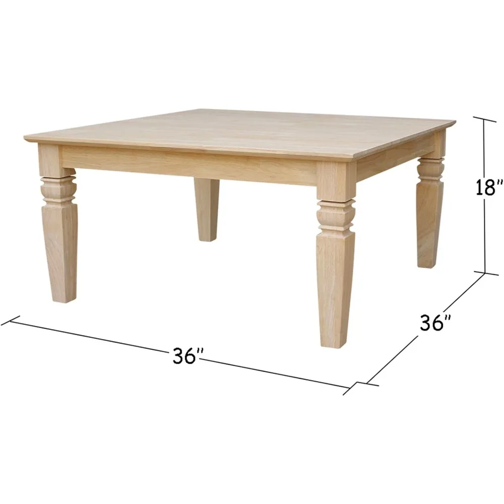 IC International Concepts 18" H Java Square Coffee Table Farmhouse, Living Room Furniture, Sturdy Solid Parawood, Paint or Stain